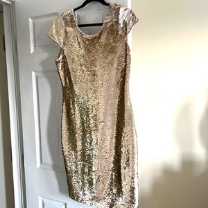 Perfect for any special occasion! Renn Short Sleeve Reversible Gold Sequin Dress